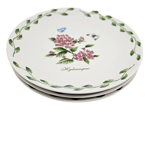 Royal Norfolk Hydrangeas Butterflies 8” Ceramic Salad Luncheon Plates – Set of 3 - Picture 3 of 13